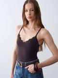 21191 Dilvin Dantelli Top-Koyu Kahve