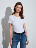 32637 Bisiklet Yaka T-Shirt-Beyaz