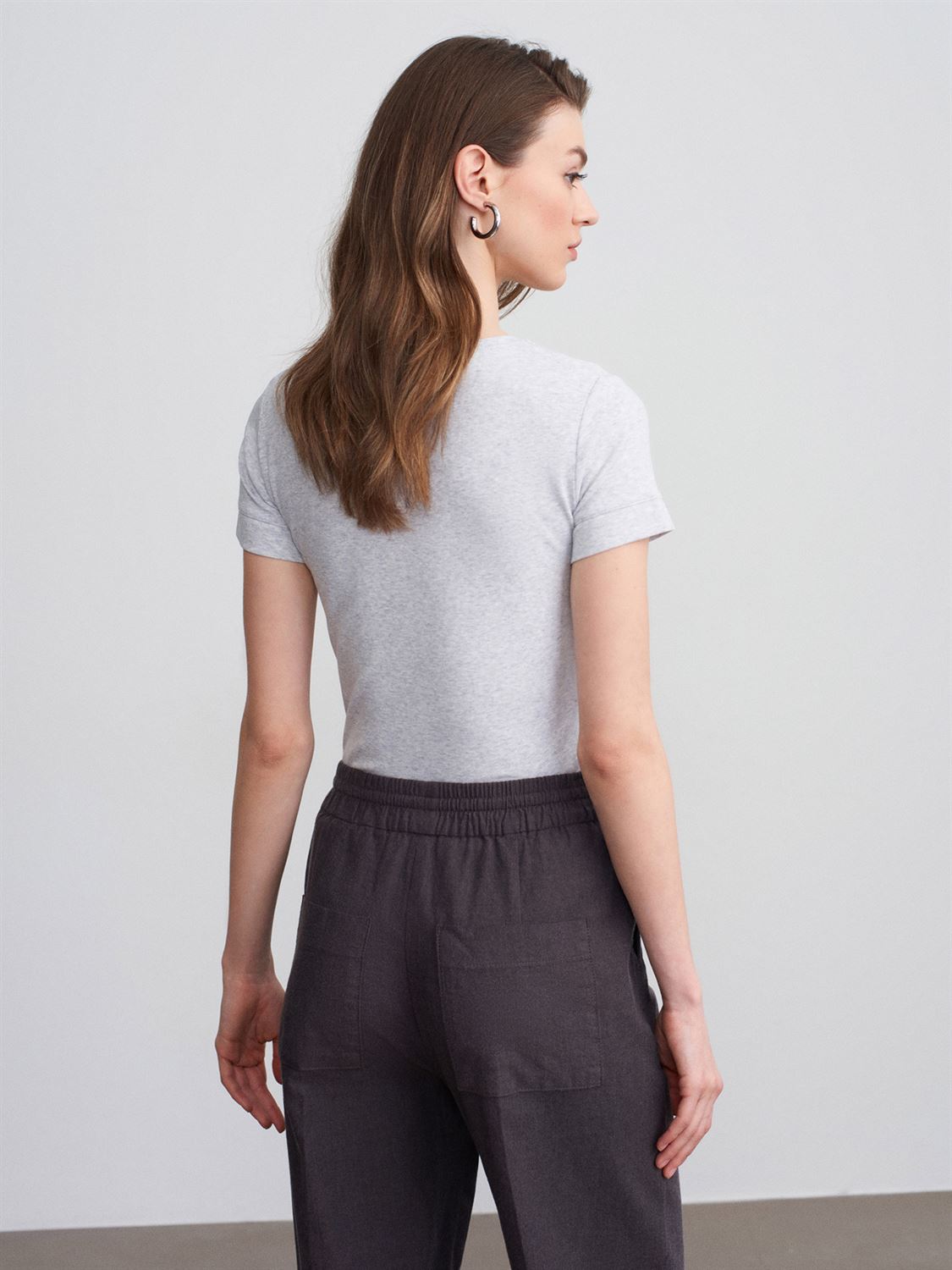 32637 Bisiklet Yaka T-Shirt-Gri Melanj