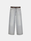 72288 %100 Pamuk Kemerli Wide Leg Jean-Gri