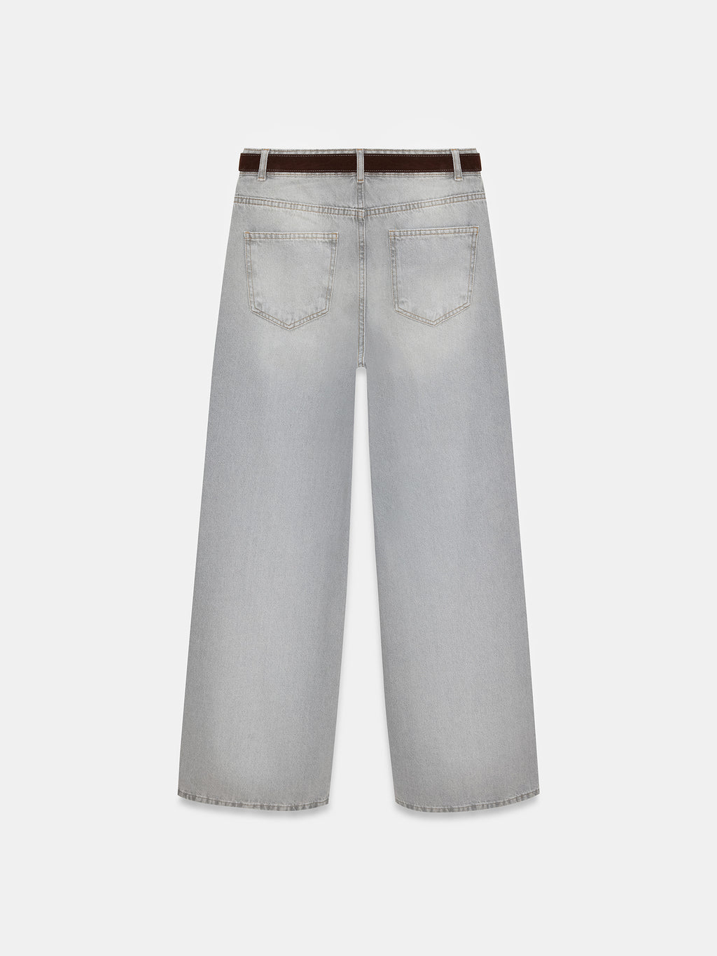 72288 %100 Pamuk Kemerli Wide Leg Jean-Gri