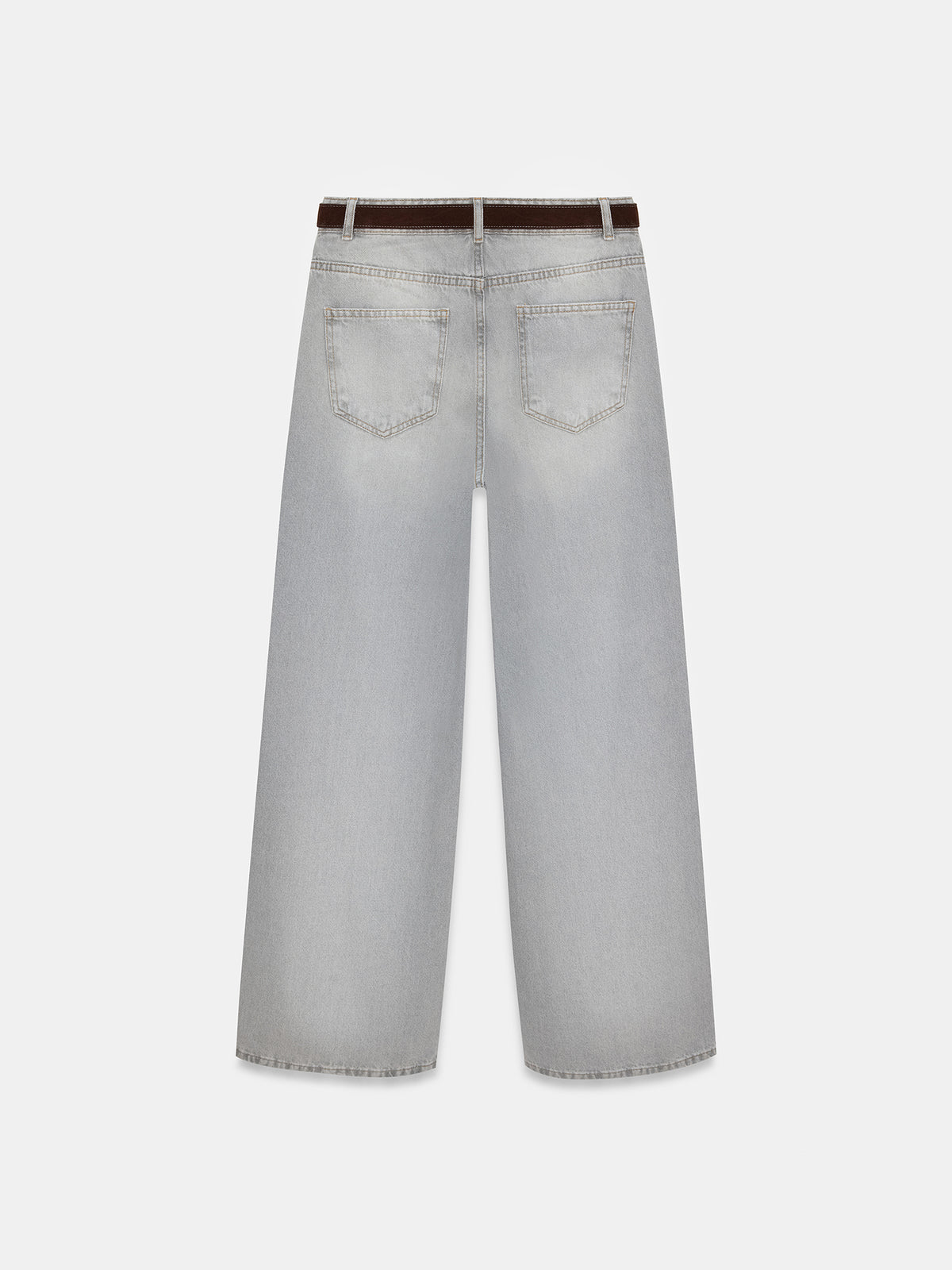72288 %100 Pamuk Kemerli Wide Leg Jean-Gri