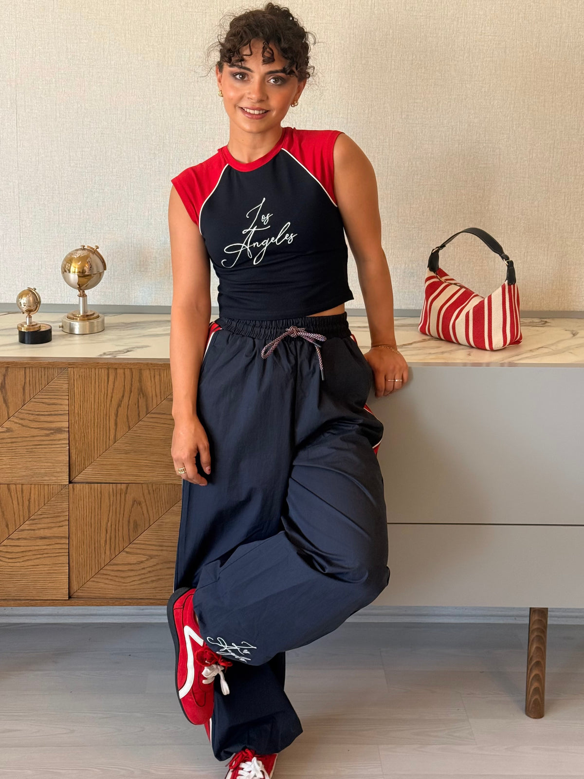 Nakış Crop T-shirt Pantolon Takım