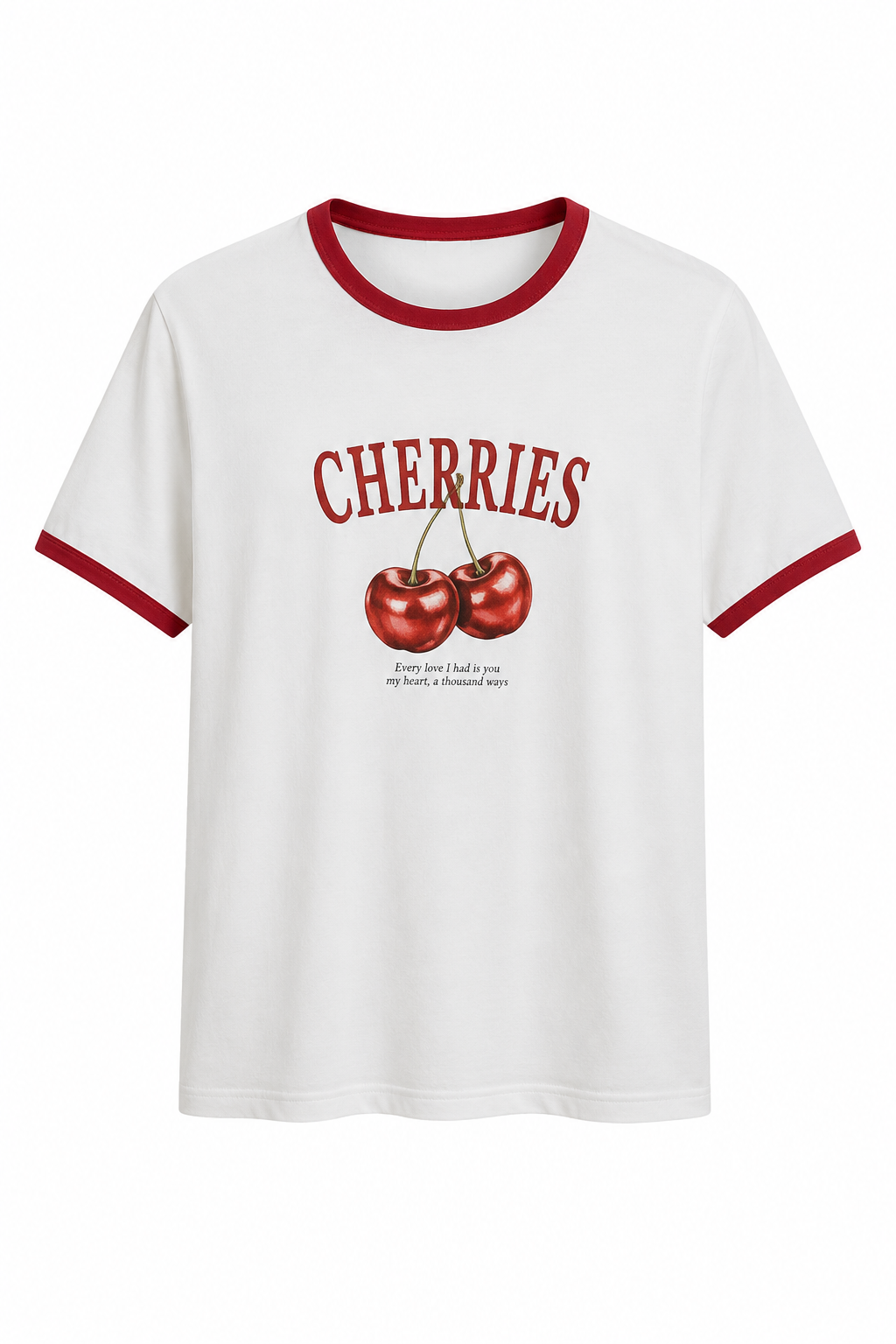 Kiraz Baskılı Tshirt Beyaz