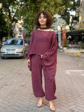 Zımba detaylı pelerin takım (bordo)