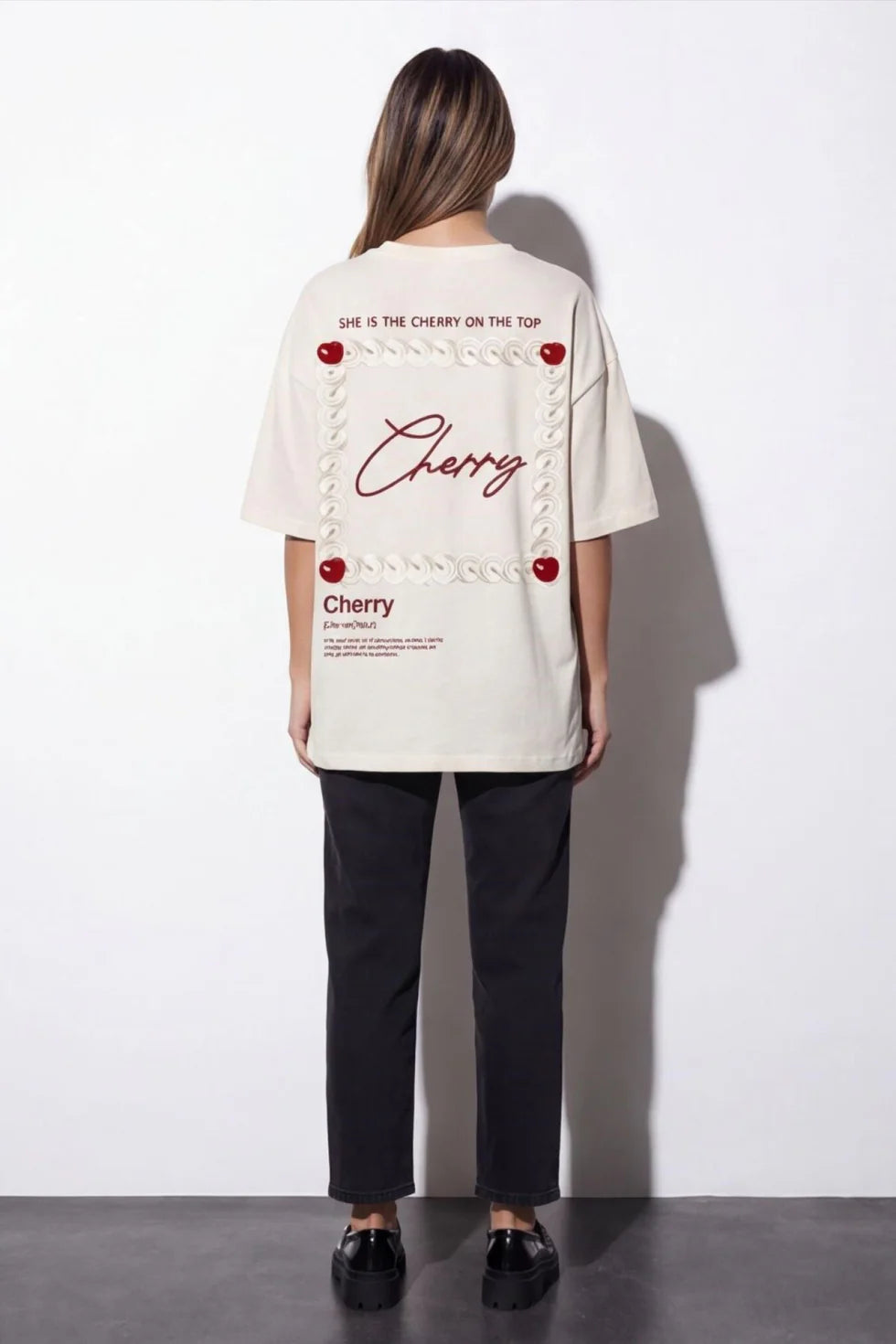 Baskı Nakış Detaylı T-shirt Ekru