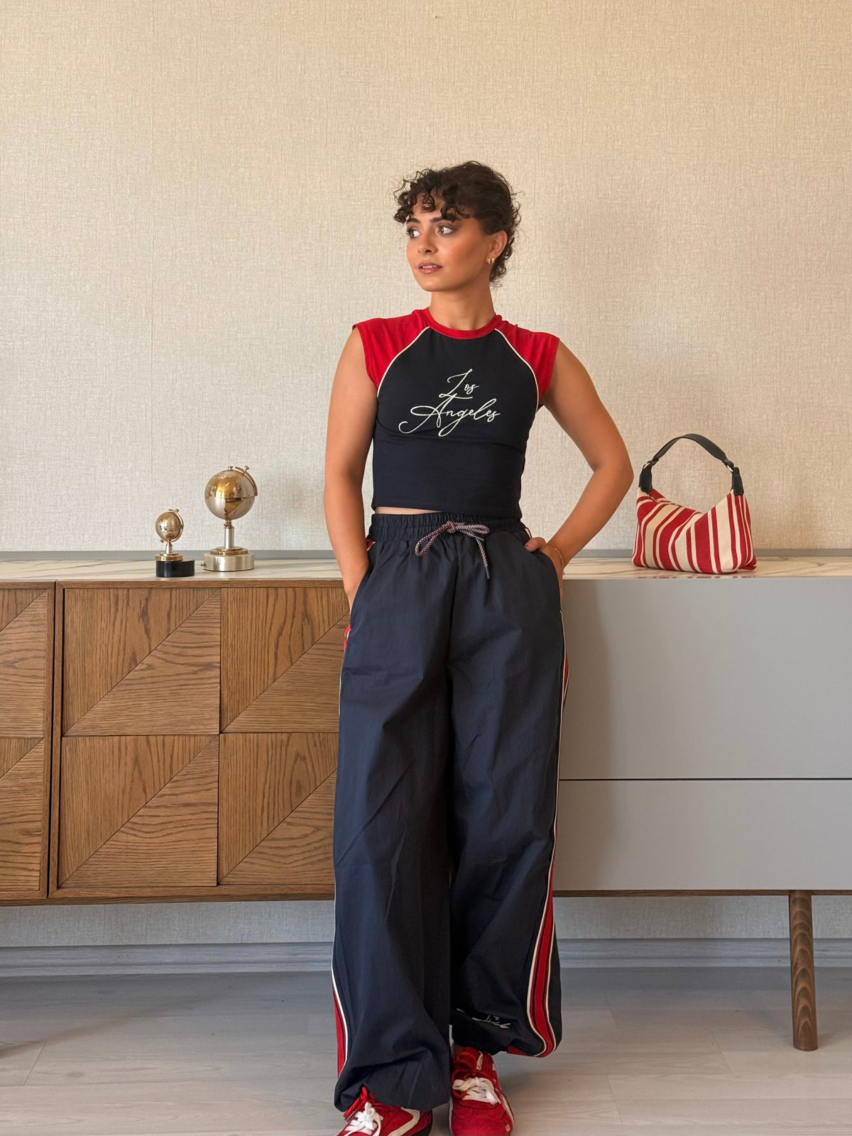 Nakış Crop T-shirt Pantolon Takım
