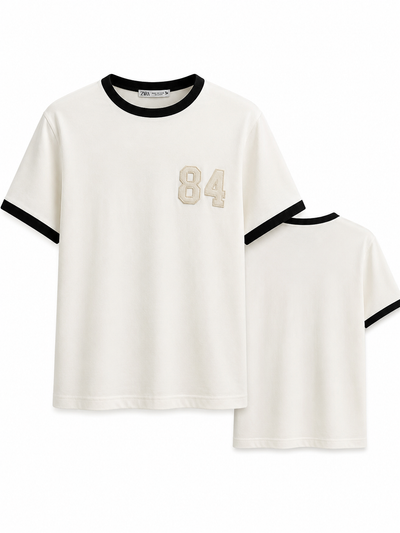 Biyeli 84 Nakış İşlemi Tshirt Beyaz