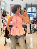 Bağcık Detaylı Peplum Bluz – Pembe