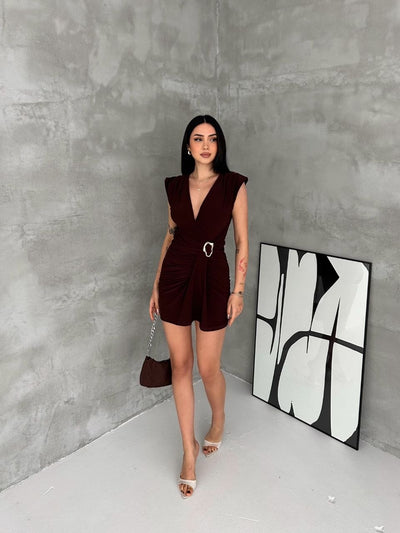 Sandy Kumaş Mini Elbise - Kahve