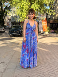 İp Askılı Şifon Elbise Mavi