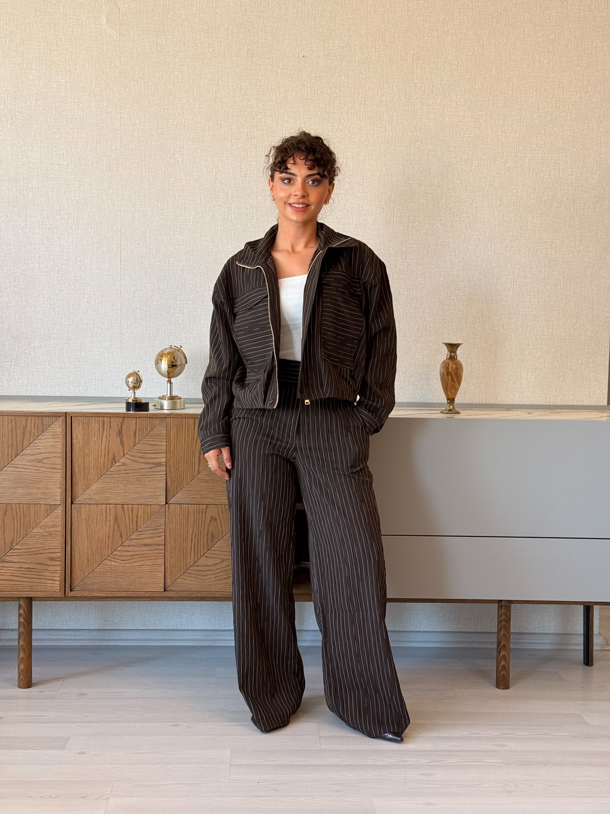 Çizgili Pantolon Kahve