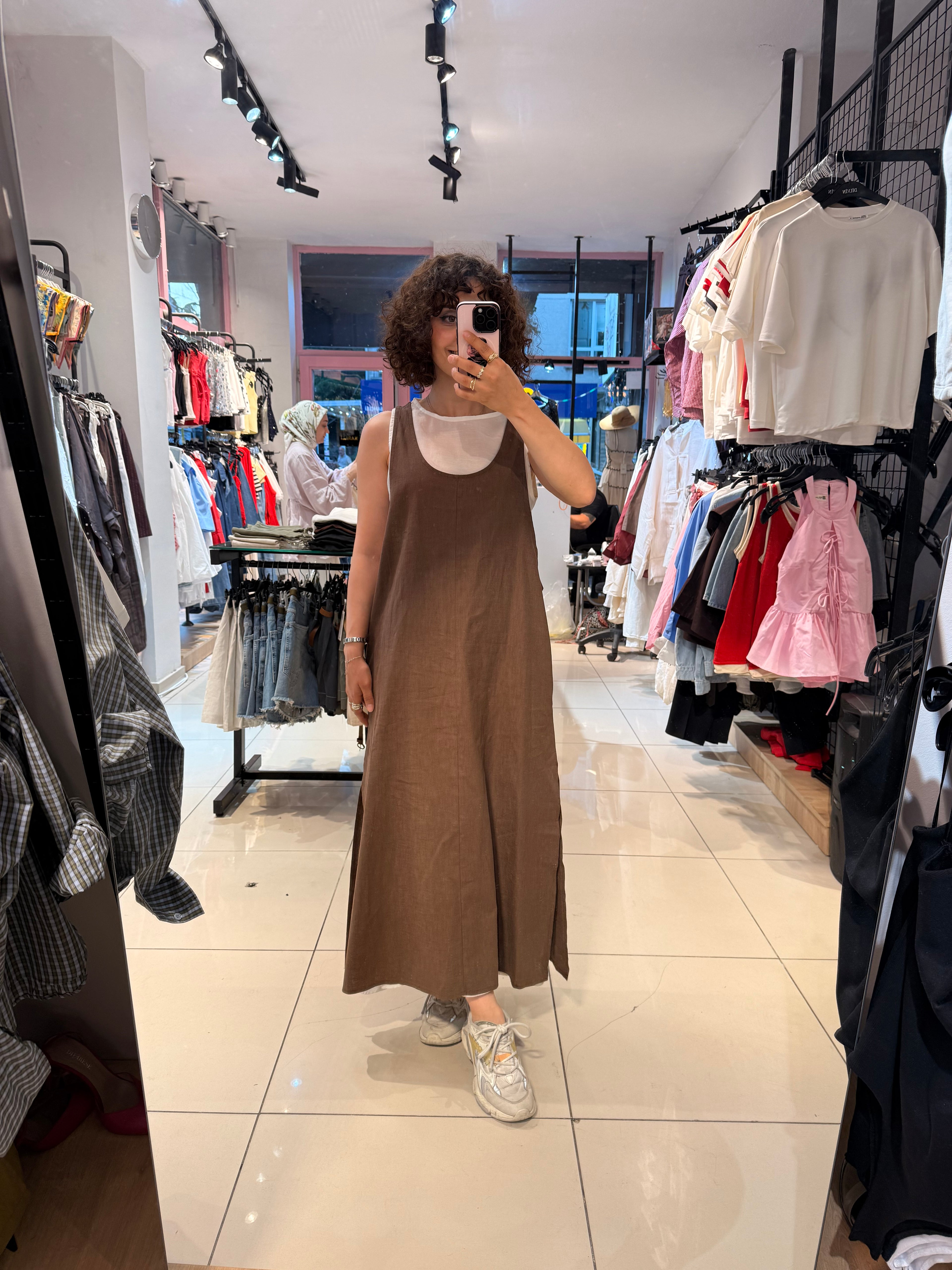 Keten Elbise – Kahve