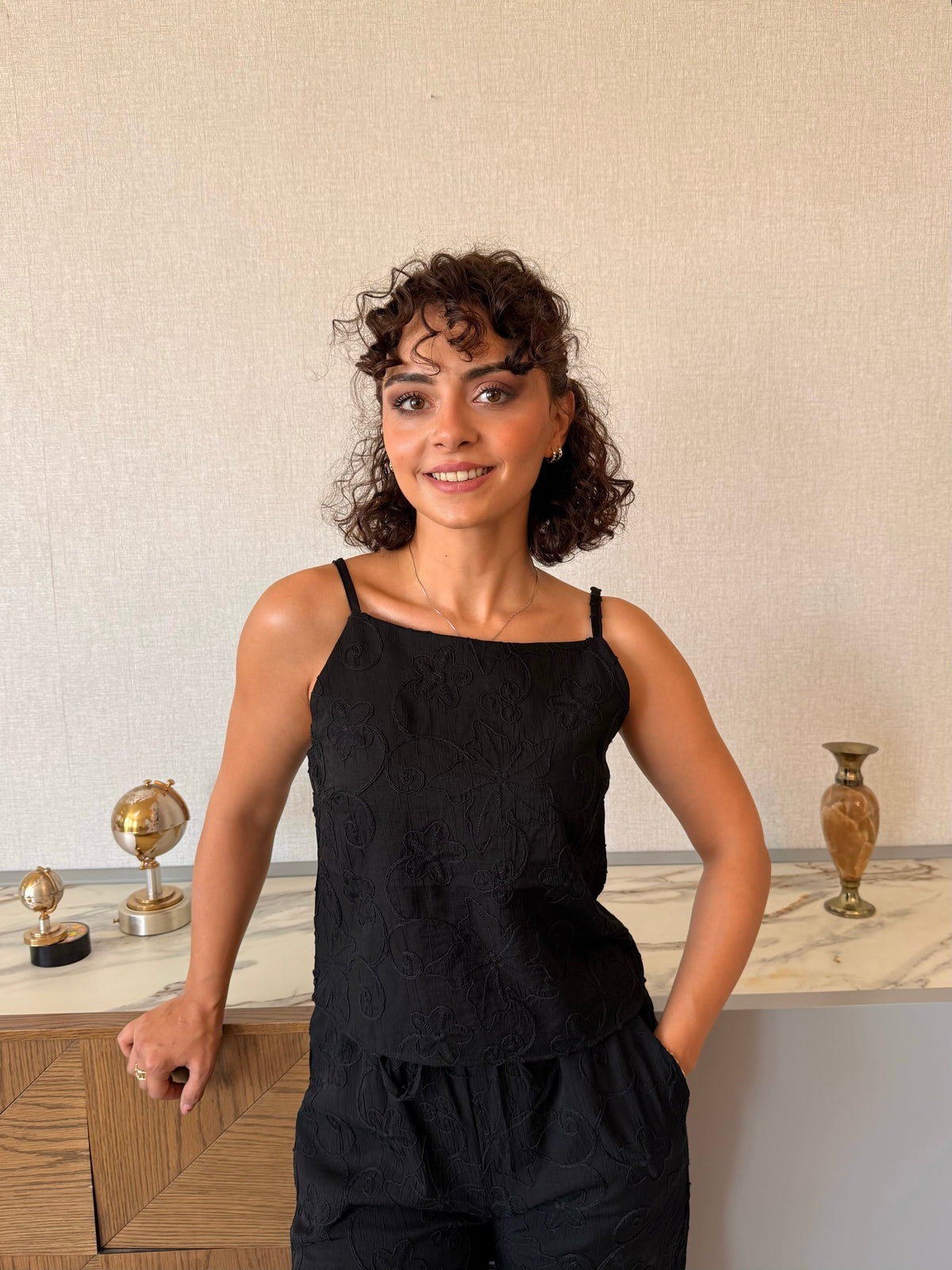 Jakarlı Pantolon Takım Siyah