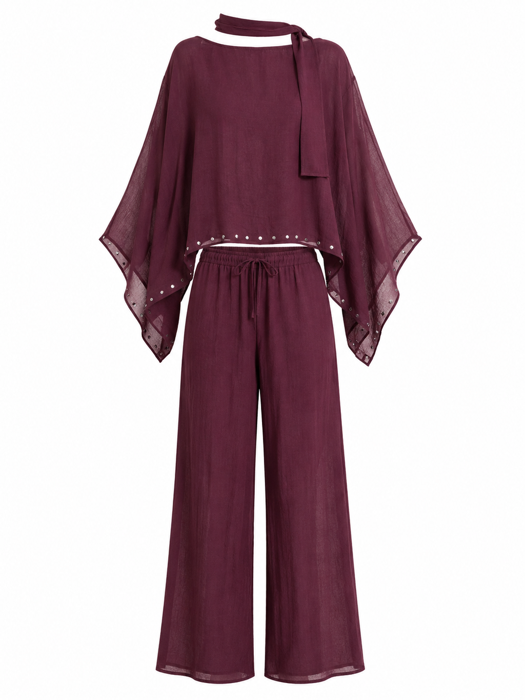 Zımba detaylı pelerin takım (bordo)