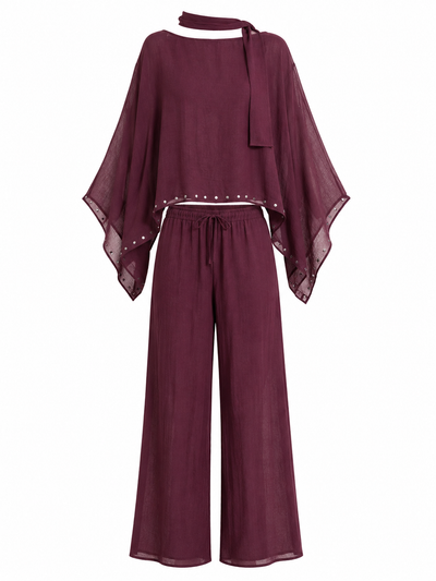 Zımba detaylı pelerin takım (bordo)