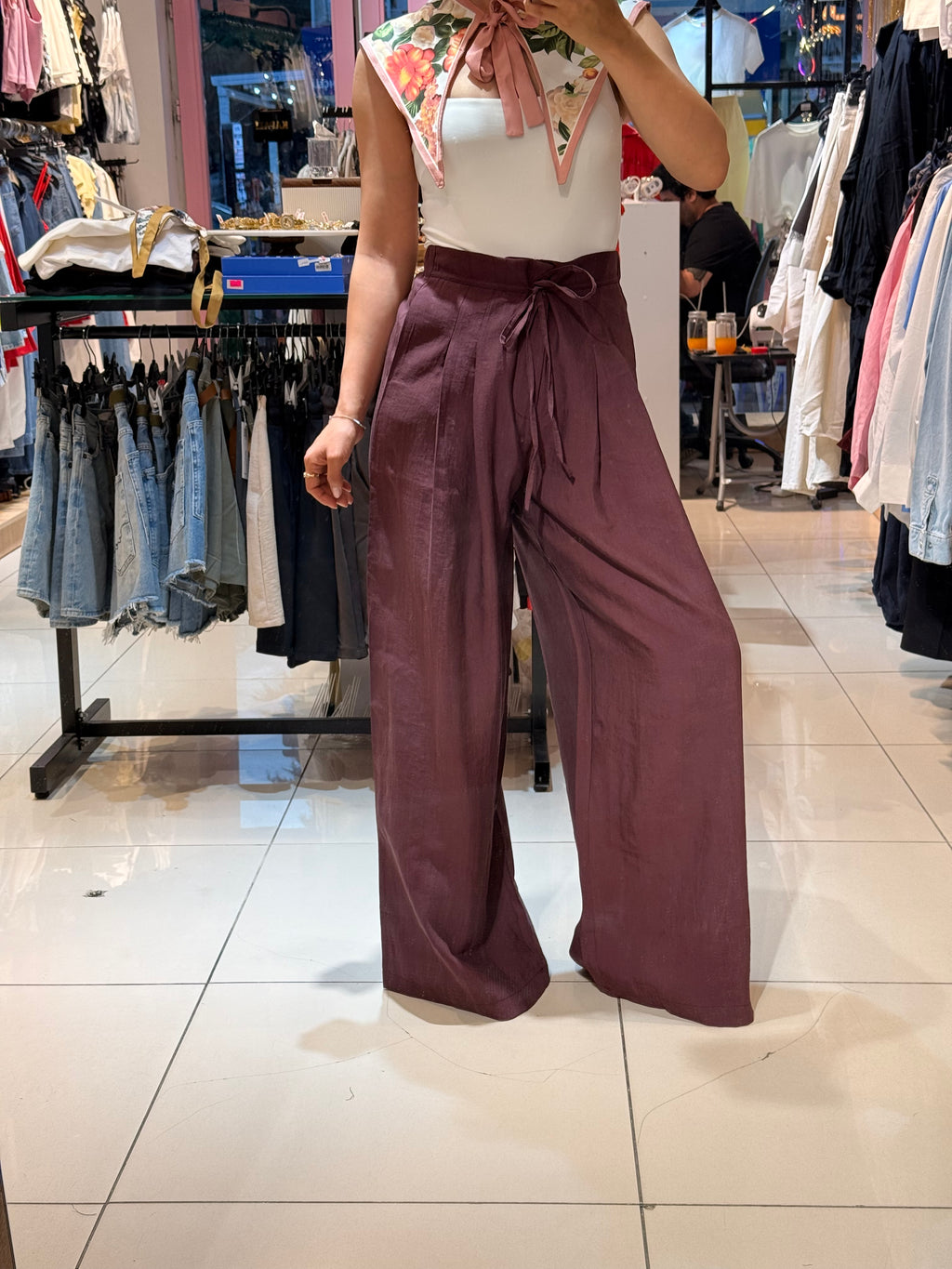 Bağcıklı Tensel Pantolon Bordo