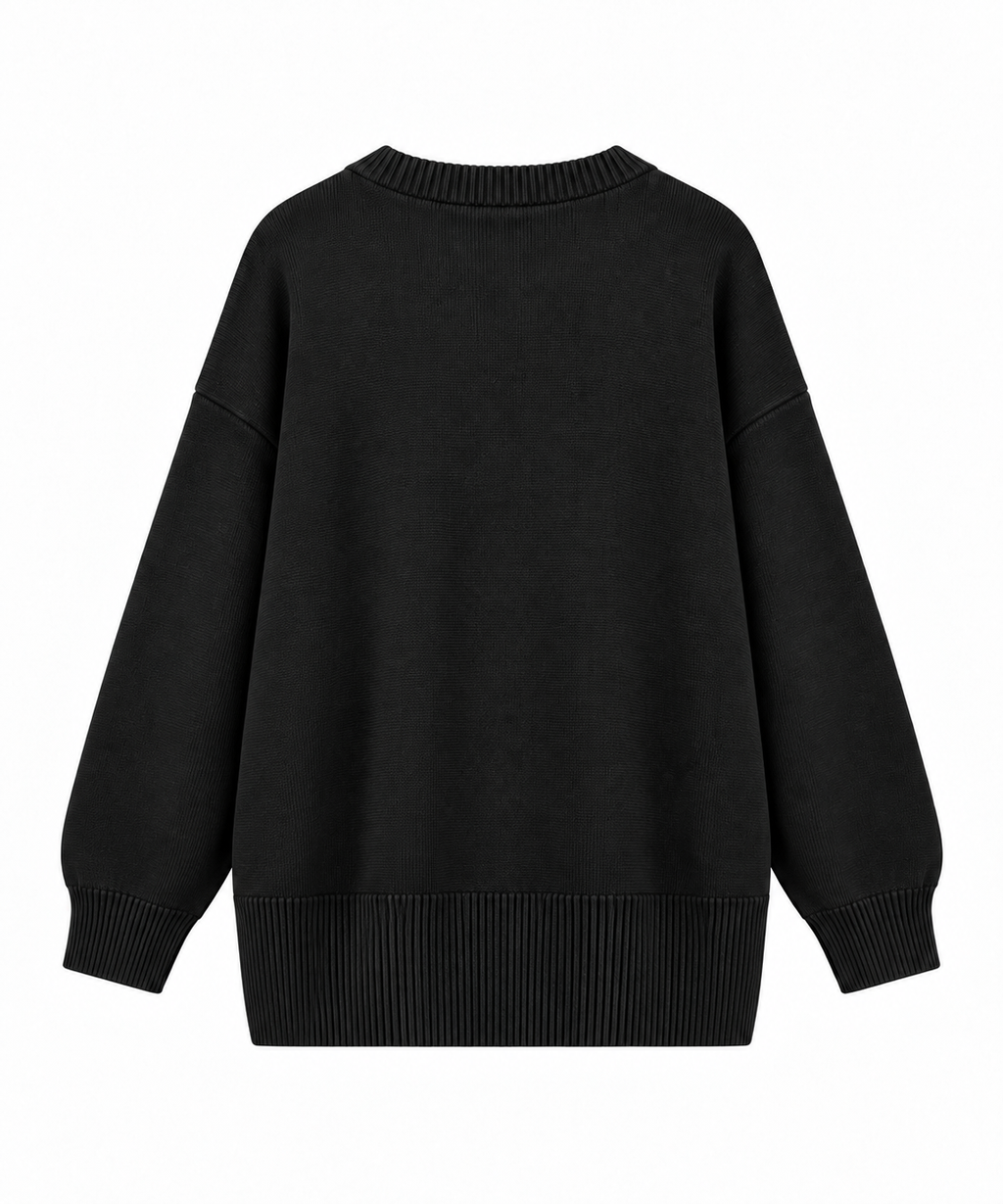 Ayıcık Desenli Oversize Kazak -Siyah