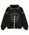 Siyah Köpek Desenli Polo Sweatshirt