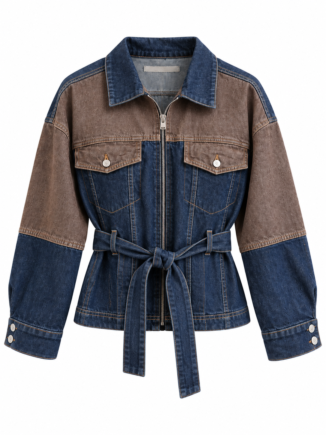 Denim Kahve Detaylı Ceket