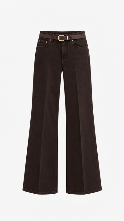 İspanyol Paça Denim Pantolon Kahve