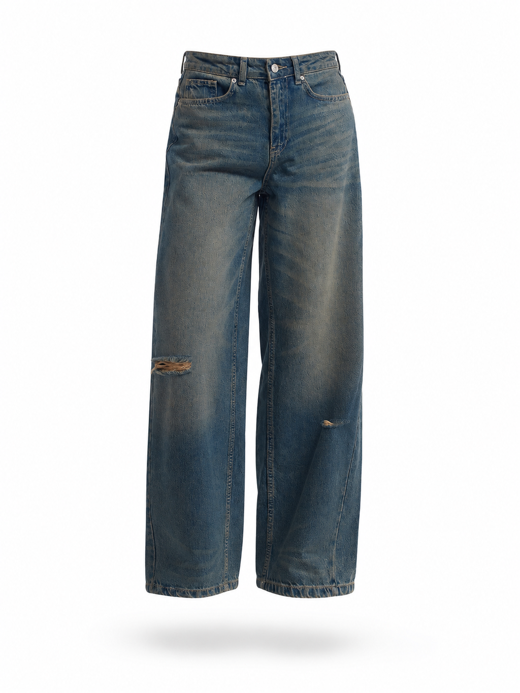 Destroylu Geniş Denim Pantolon-Tint