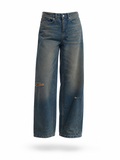 Destroylu Geniş Denim Pantolon-Tint