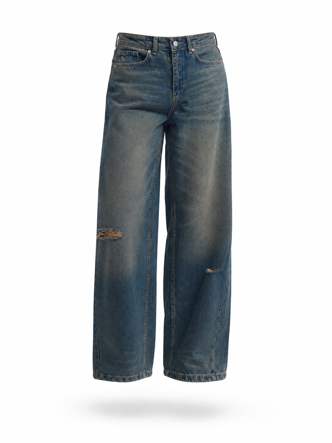 Destroylu Geniş Denim Pantolon-Tint