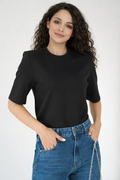Siyah Rosa Vatkalı Tişört