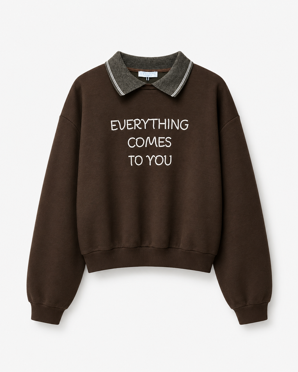 Yaka Detay Sweatshirt Kahve