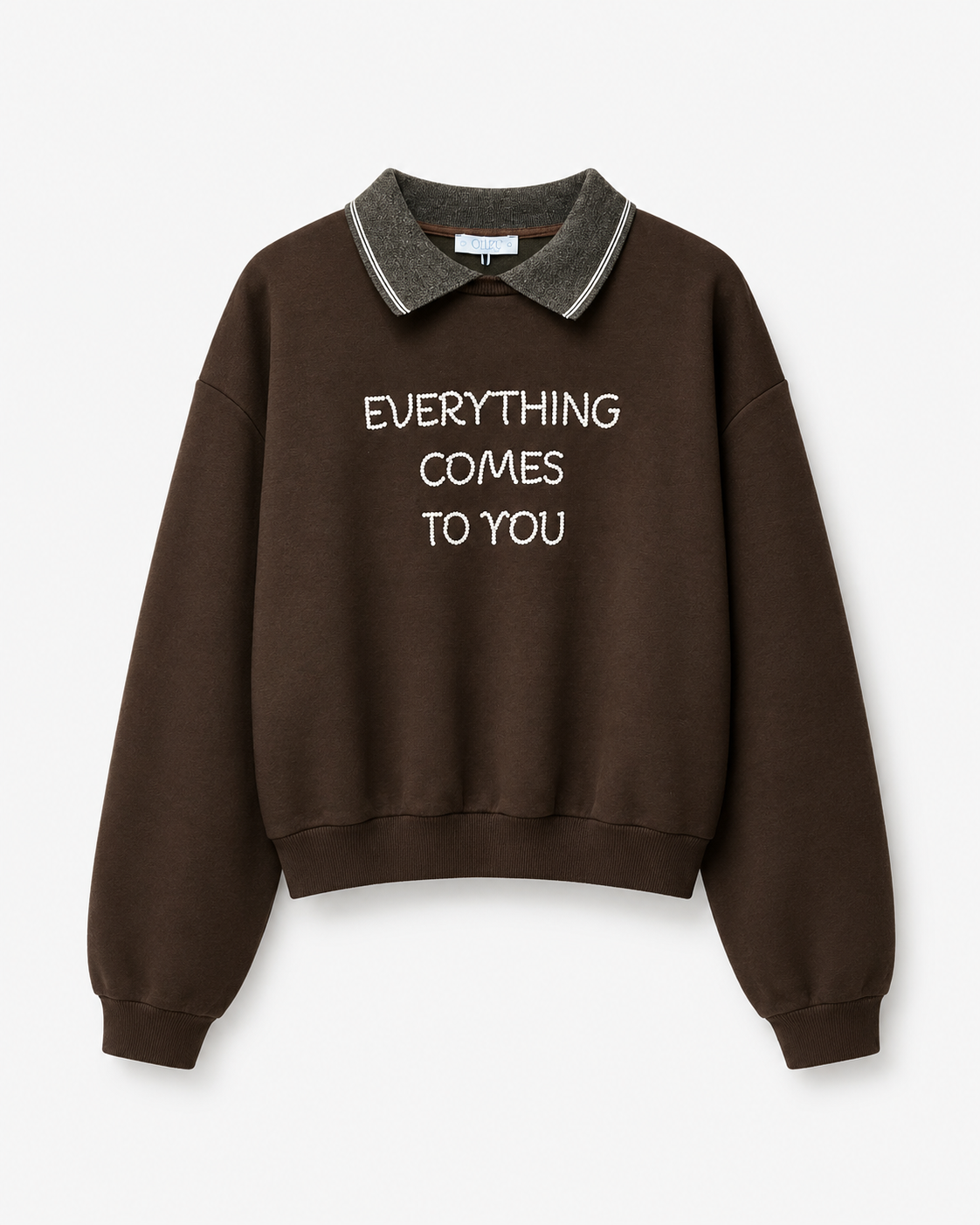Yaka Detay Sweatshirt Kahve