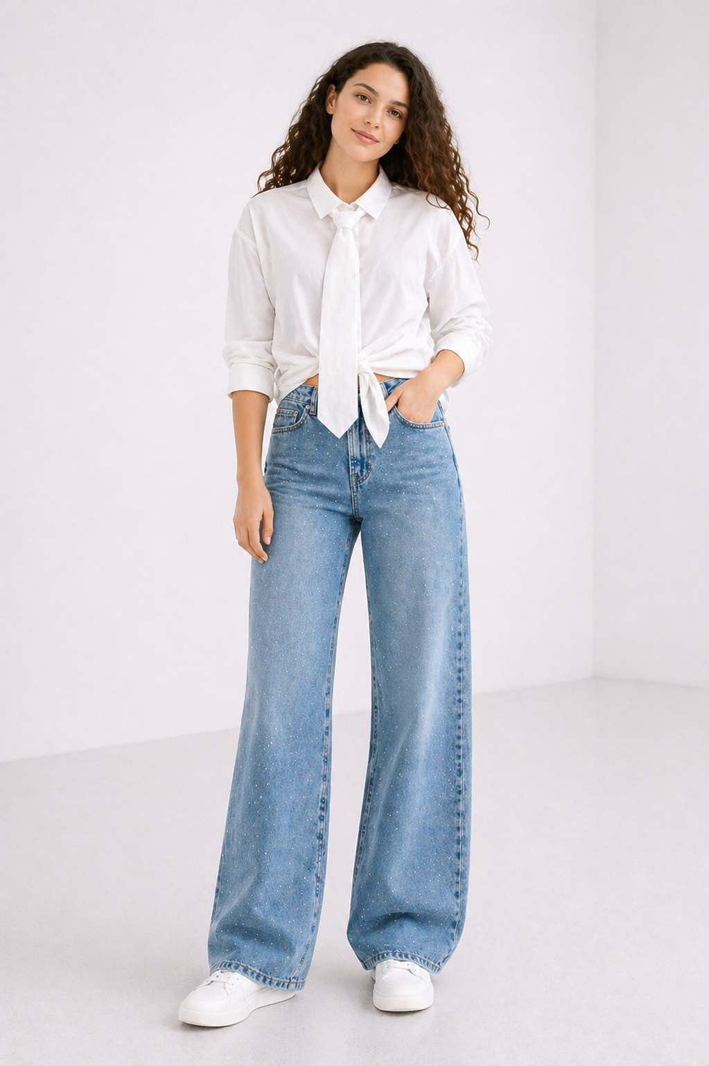 Taş Detaylı Wide Leg Jean