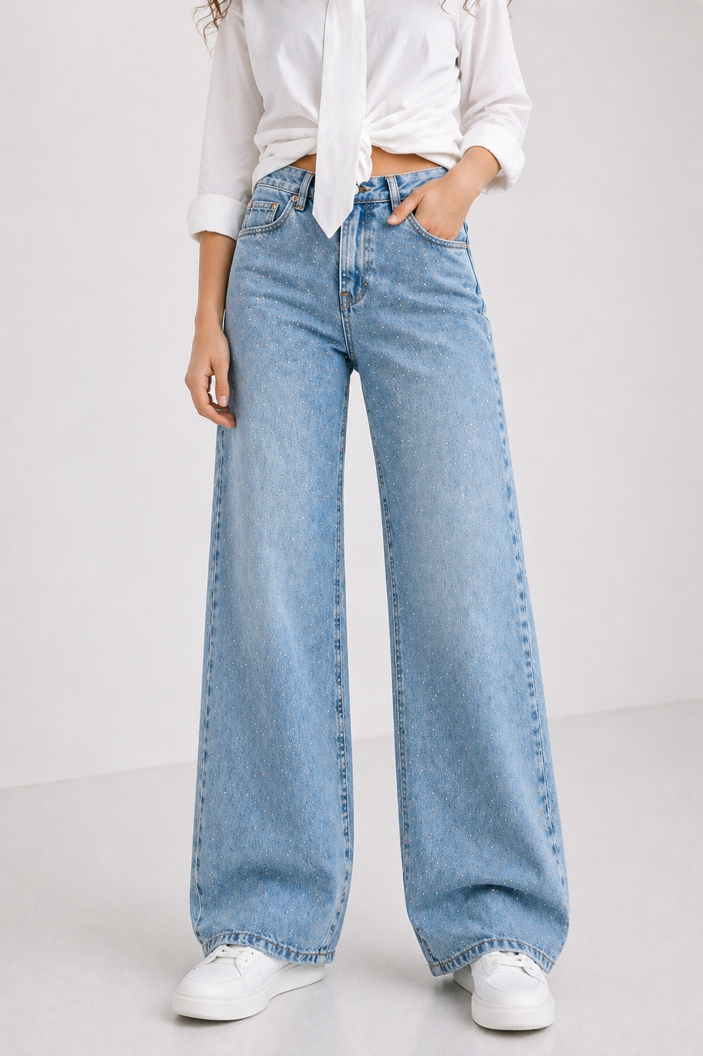 Taş Detaylı Wide Leg Jean