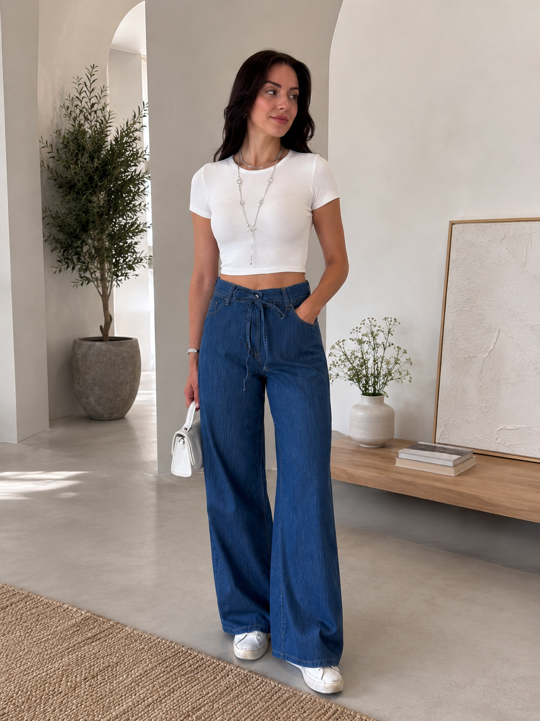 Mavi Bağcıklı Wıde Leg Jean