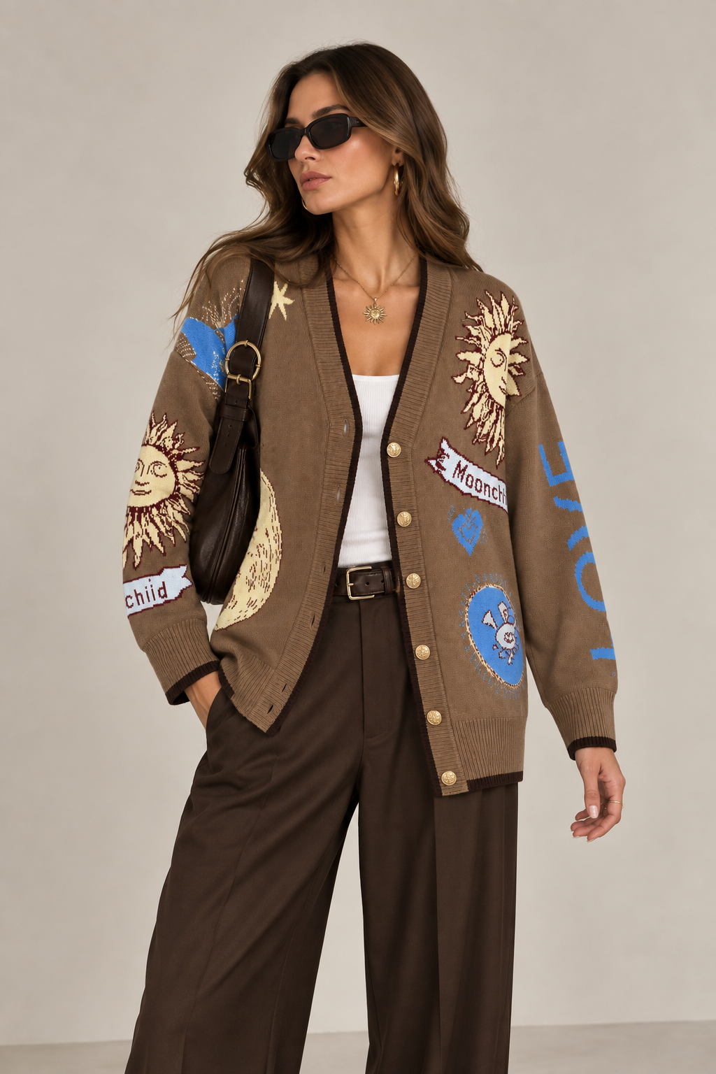 Güneş Desenli Oversize Hırka