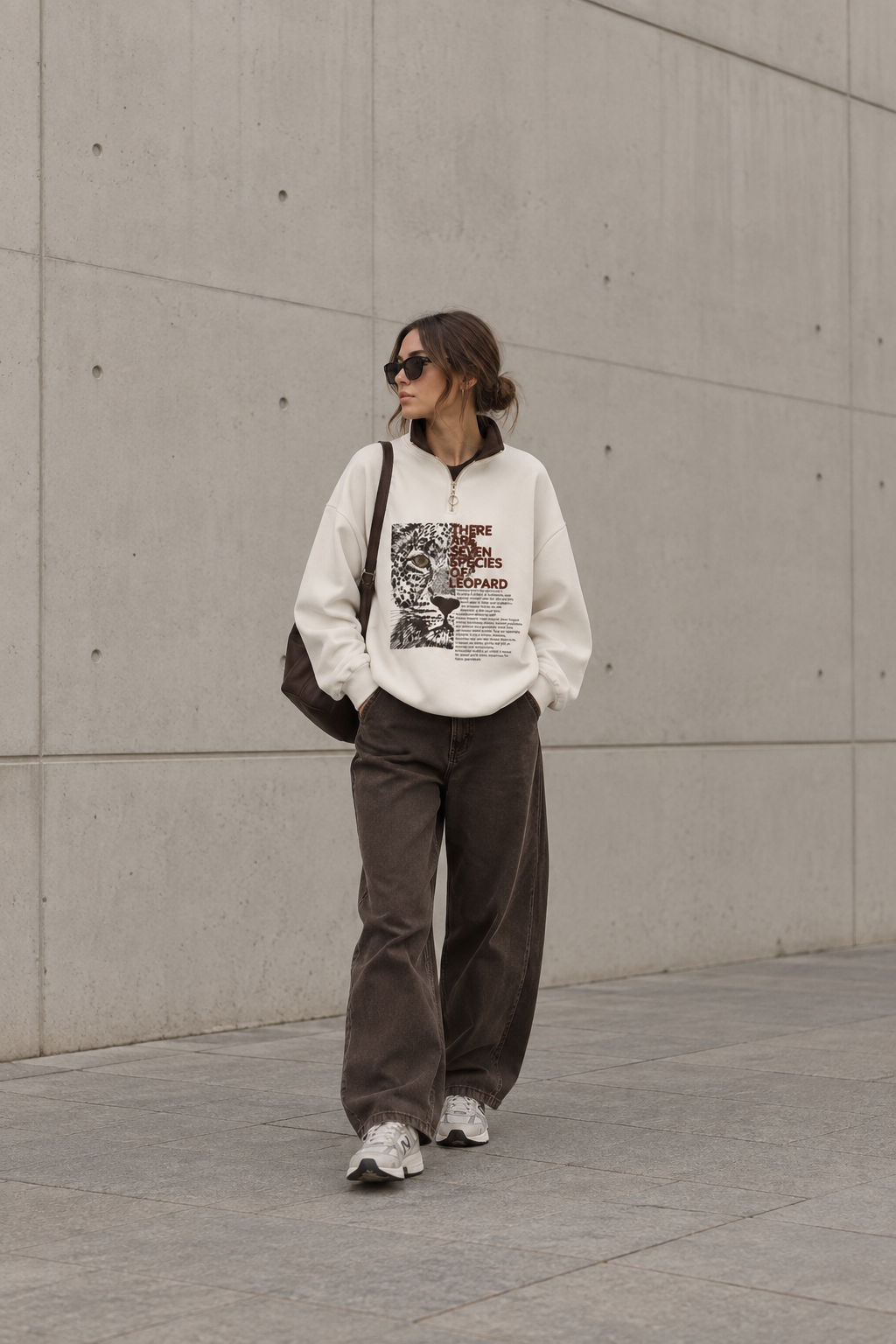 Yarasa Fermuarlı Leopar Sweatshirt