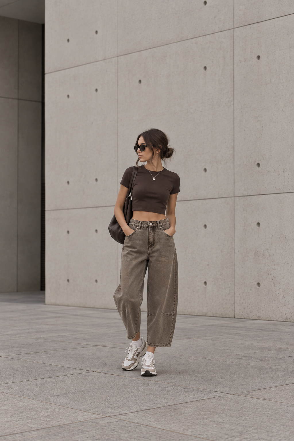 Yüksel Bel Barrel Fit jean Mocha