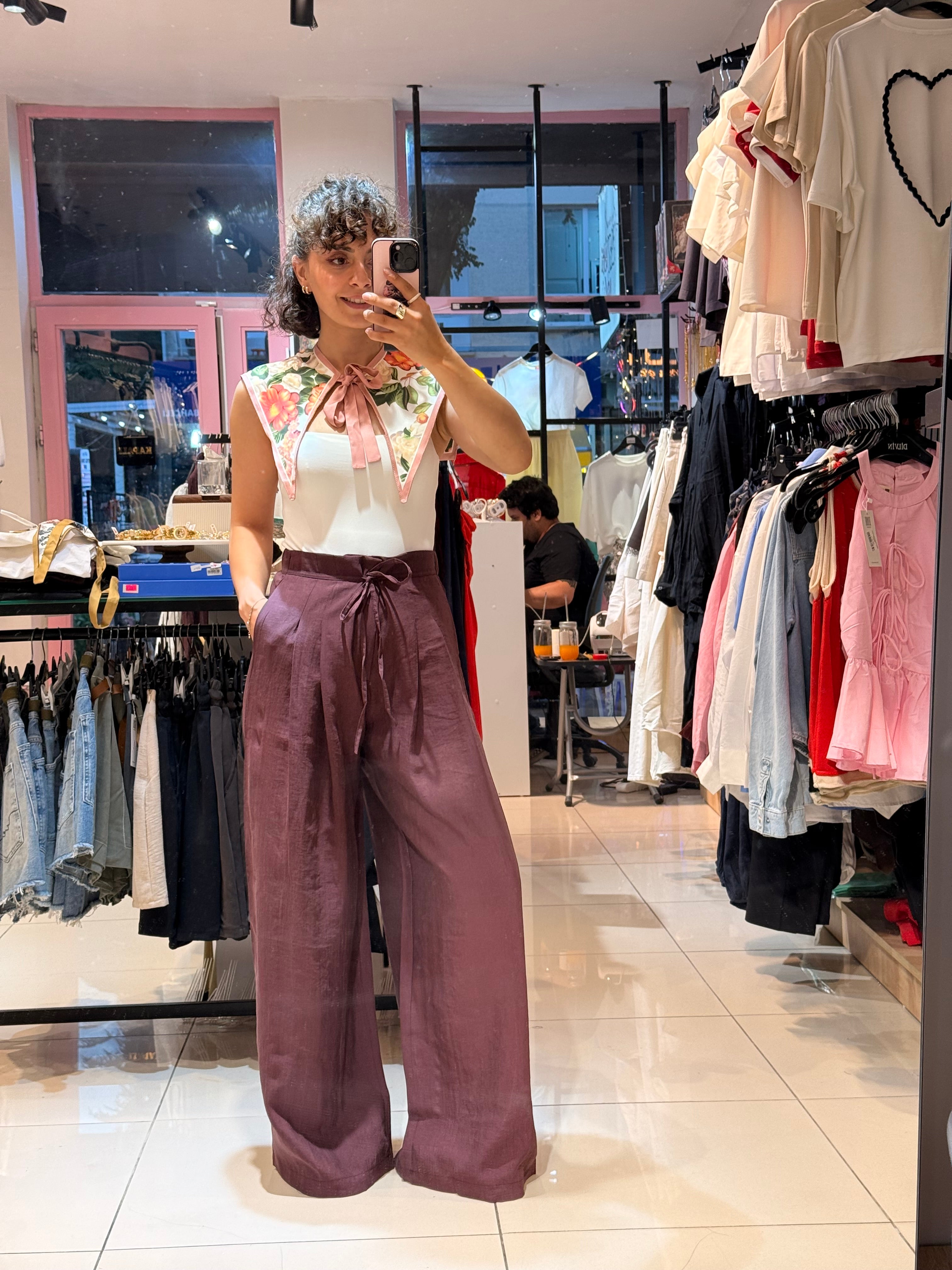 Bağcıklı Tensel Pantolon Bordo