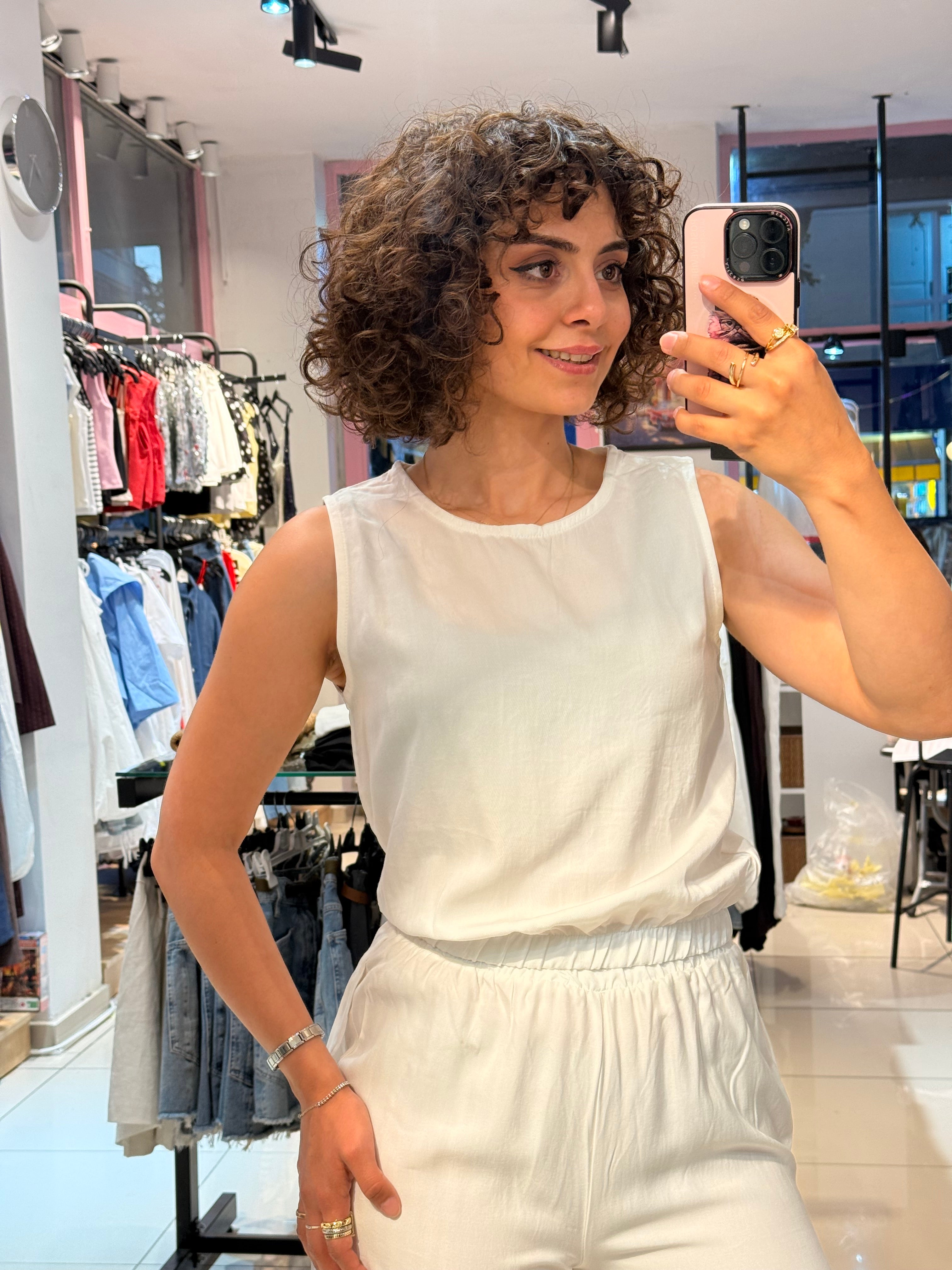 Kolsuz Bluz Tensel Takım Beyaz