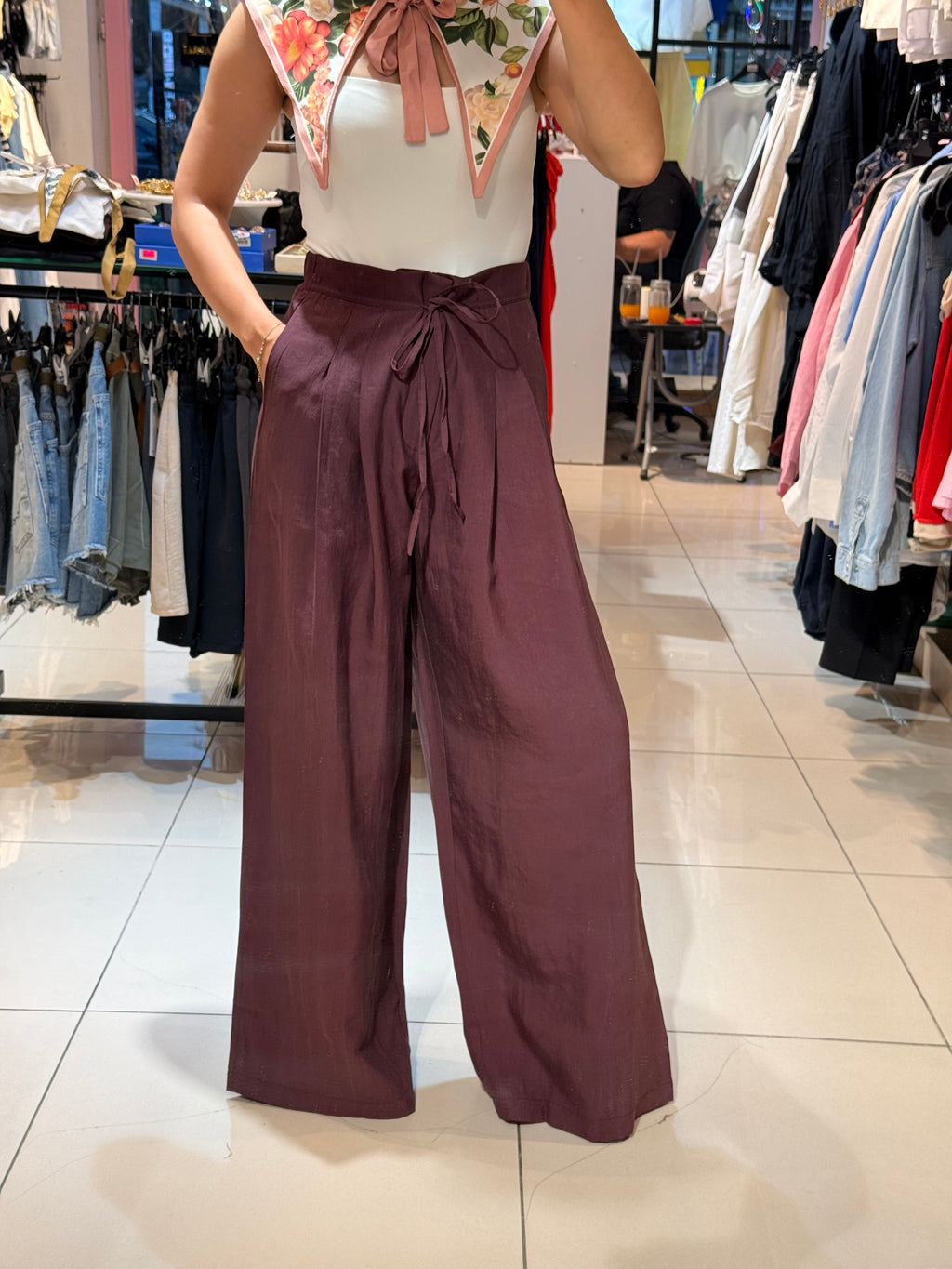 Bağcıklı Tensel Pantolon Bordo