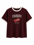 Kiraz Baskılı Tshirt Bordo