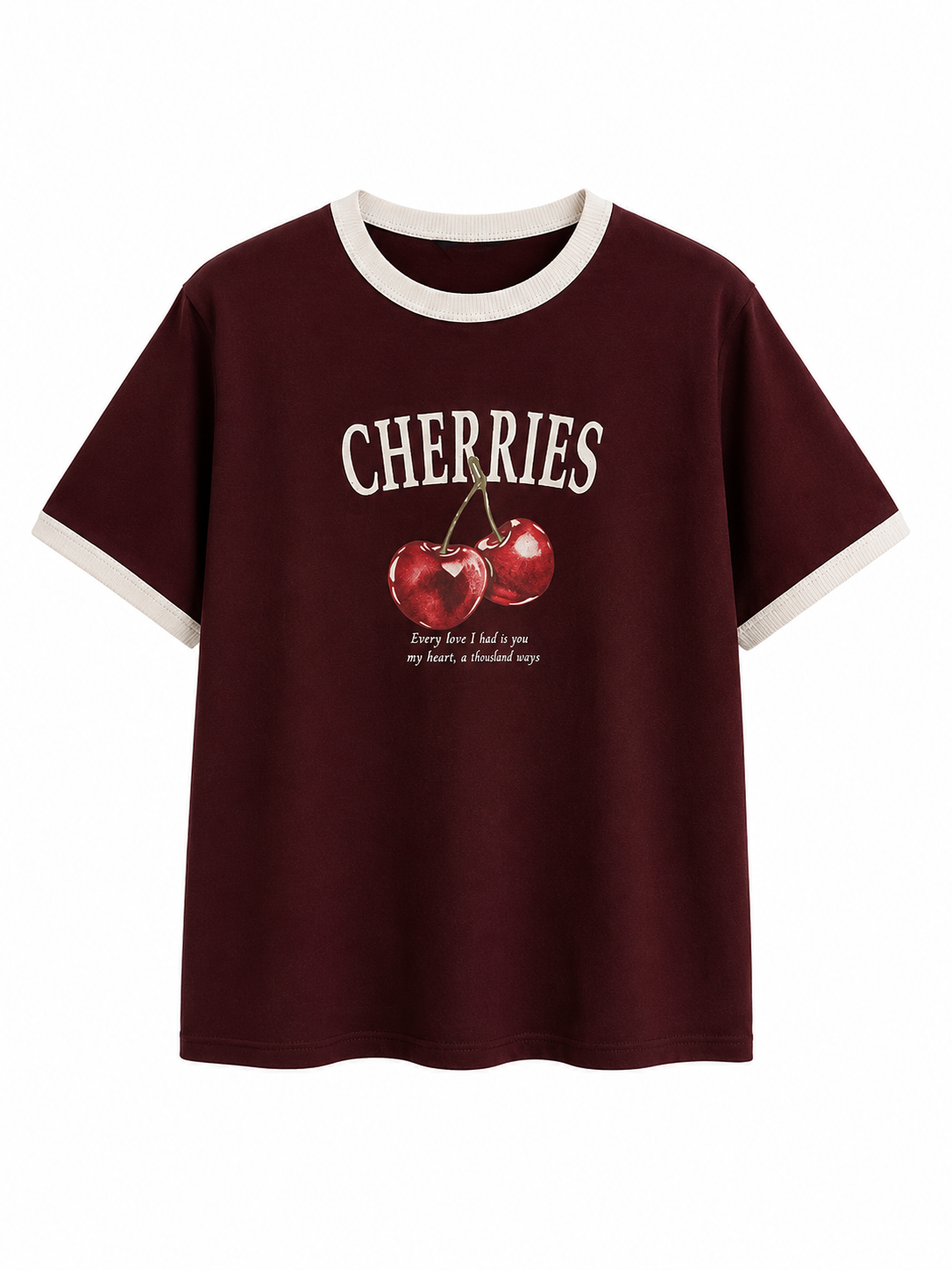 Kiraz Baskılı Tshirt Bordo