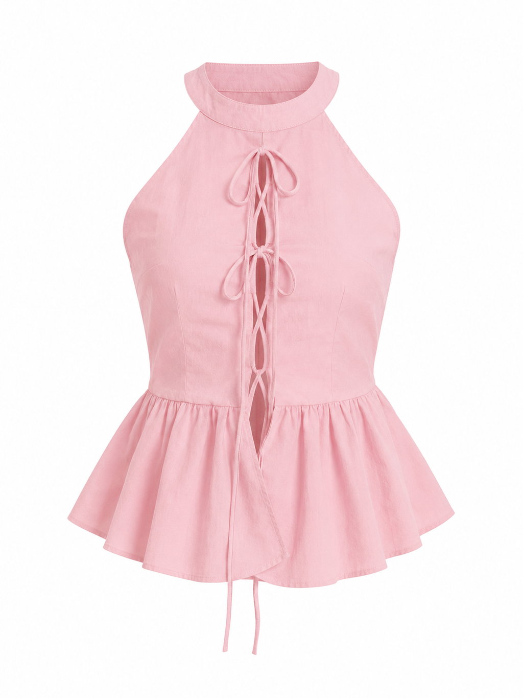 Bağcık Detaylı Peplum Bluz – Pembe