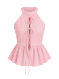 Bağcık Detaylı Peplum Bluz – Pembe
