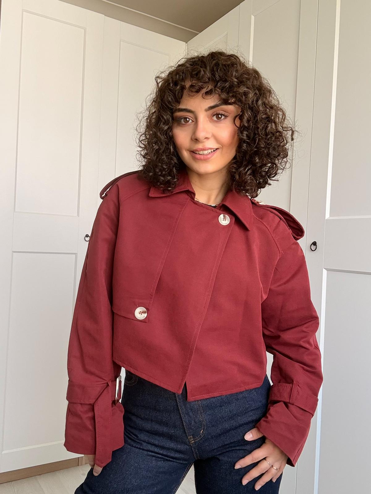 Tokalı Crop Trençkot -Bordo