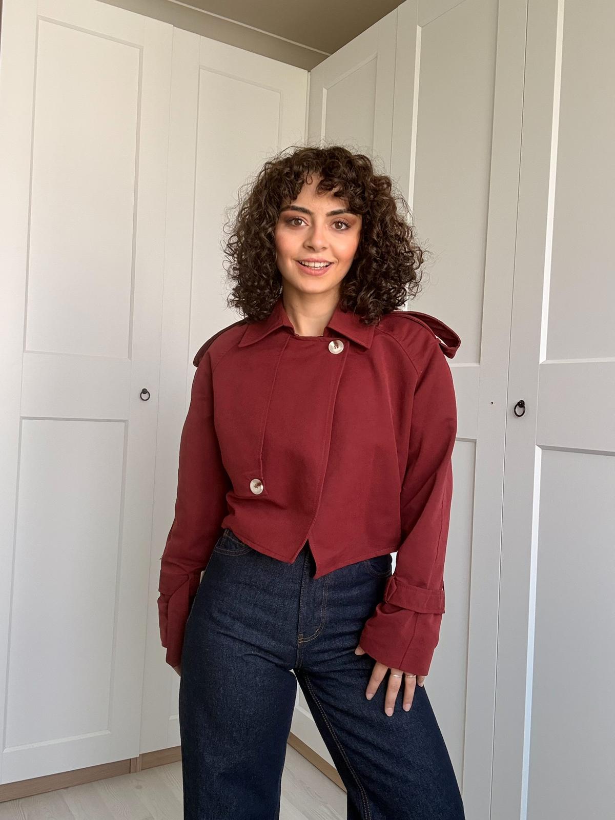 Tokalı Crop Trençkot -Bordo