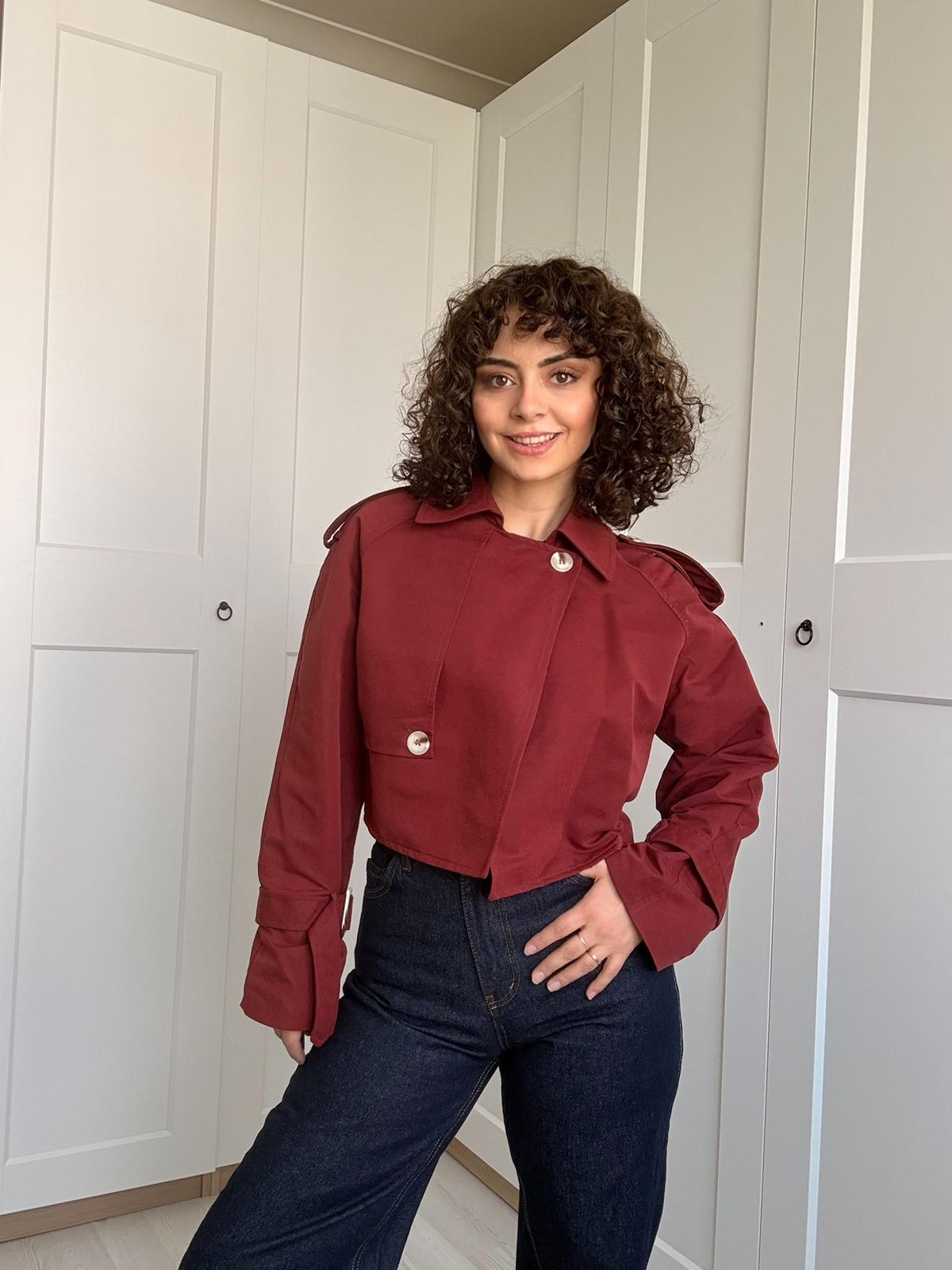 Tokalı Crop Trençkot -Bordo