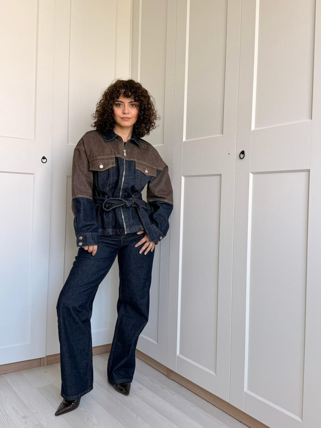 Denim Kahve Detaylı Ceket