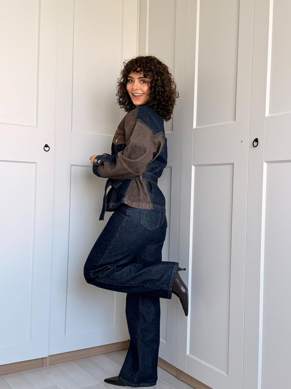 Denim Kahve Detaylı Ceket