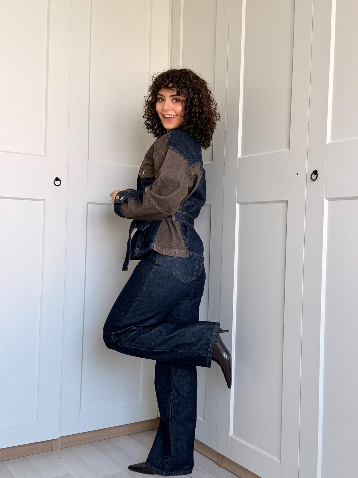 Denim Kahve Detaylı Ceket